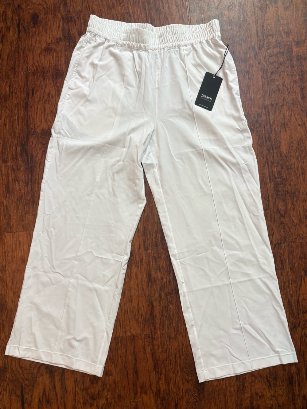 Peach White Wide-Leg Track Pants with Elastic Waist